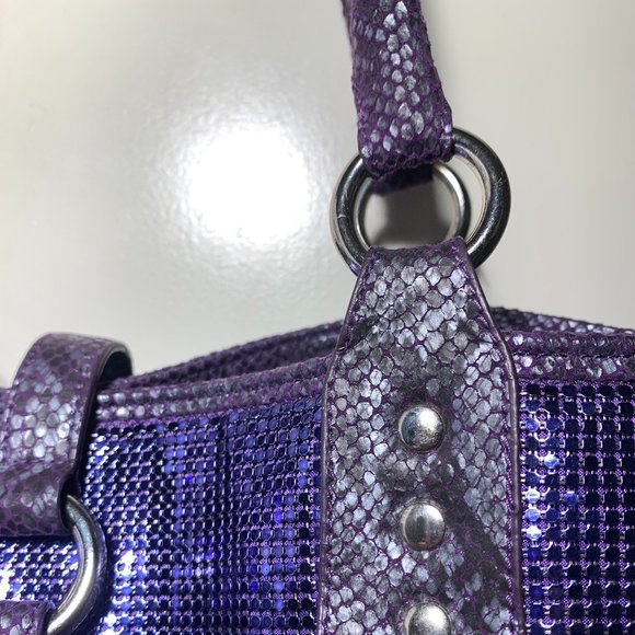 Vintage Whiting & Davis Purple Mesh and Snakeskin Embossed Leather Bag - Picture 4 of 13